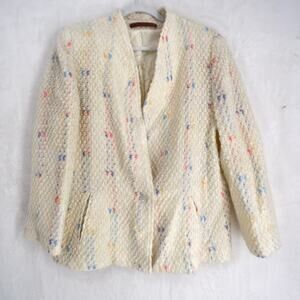 Vintage Judi Rich Cream Pastel Confetti Tweed Judi Rich Blazer Union Made USA L